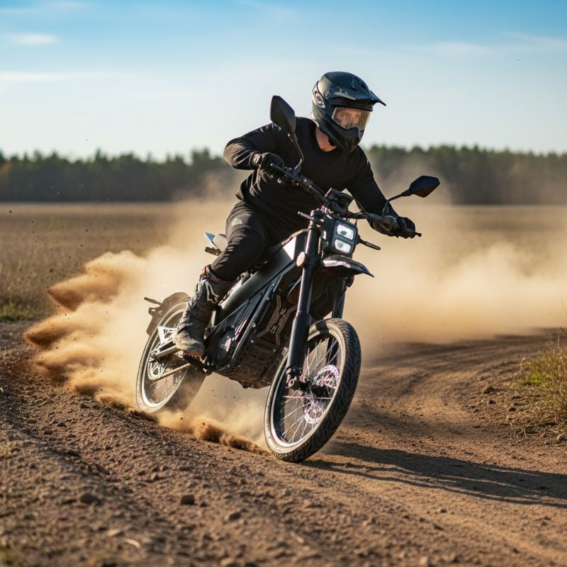 Man riding a Talaria X3 Pro Road Legal Electric Dirt Bike 