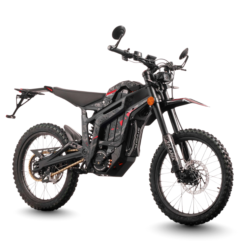 Black Talaria Sting Pro L1E 13kw Electric MX Road Legal Dirt Bike on a white background